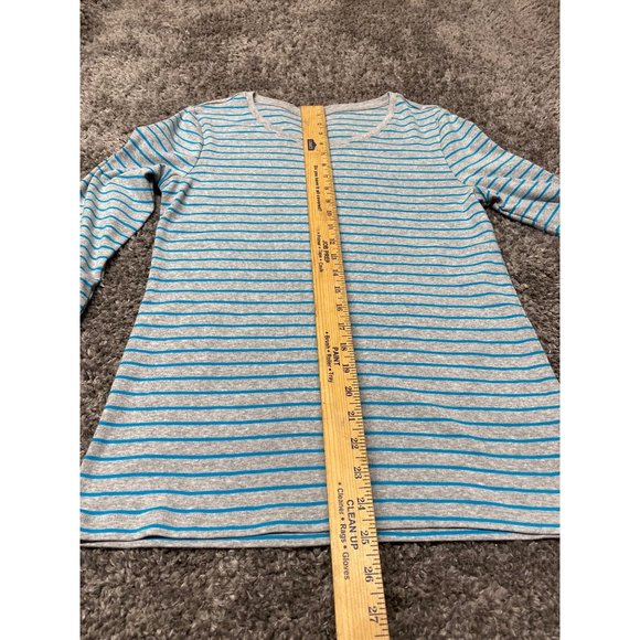 New Directions Women Large Pull Over Top Long Sleeve Gray Teal Blue Stripes Soft - Picture 8 of 8